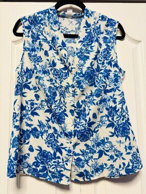 Blue Ivory Floral Sleeveless Small